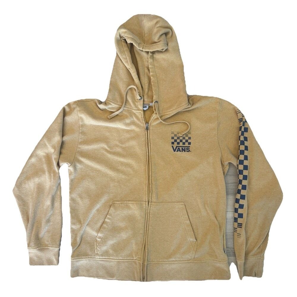 Vans Hoodie Mens Large Gold Full Zip Off The Wall Checkerboard Sleeve Surf Skate
